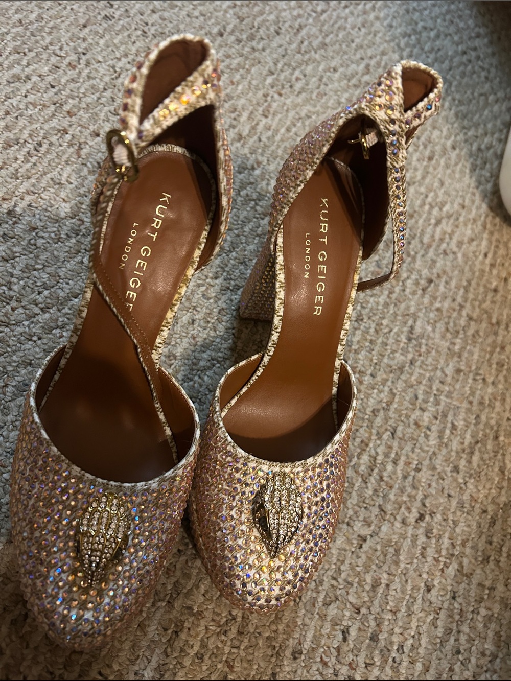 Embellished Pink Crystal Platform Sandals with Ankle Strap - Picture 4 of 8